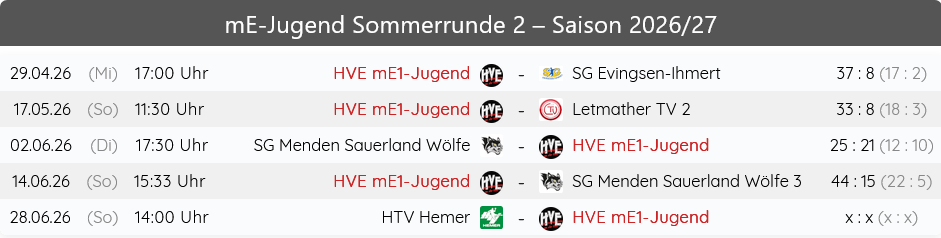 Saison 2026/2027 - HVE Villigst-Ergste mE1-Jugend - Sommerrunde - Spiele